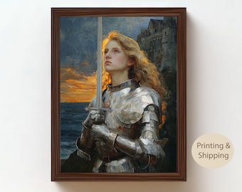 Saint Joan of Arc, Oil Painting, Warrior Saint, Catholic Wall Art, Christian Gifts, Religious Portraits, Inspirational Home Decor