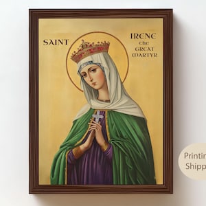 Saint Irene the Great Martyr Art | Catholic Wall Art Print | Christian Religious Decor | Spiritual Gift for Her