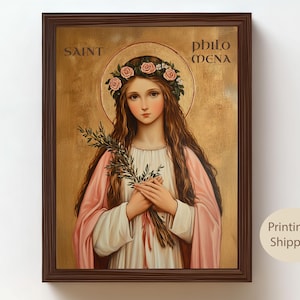 Saint Philomena Art Print, Catholic Martyr Painting, Christian Wall Art Gift
