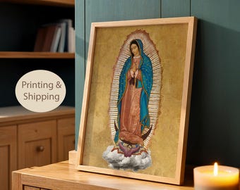 Ícone de Nossa Senhora de Guadalupe: Impressão artística da Virgem Maria, decoração de parede católica