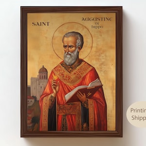 Saint Augustine of Hippo Wall Art | Catholic Doctor of the Church Canvas | Religious Gift for Feast Day, Baptism and Prayer Room