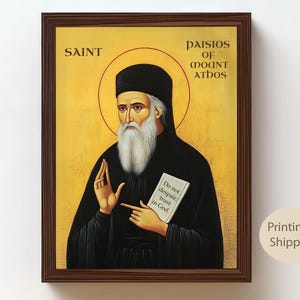 Saint Paisios Orthodox Icon Print | Christian Wall Art | Greek Athonite Saint Portrait, Catholic Religious Home Decor Gift