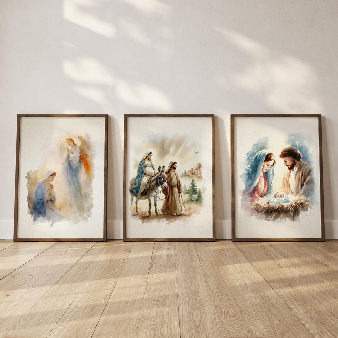 Sacred Christmas Print Set: Nativity Wall Art, Holy Family Decor - Etsy