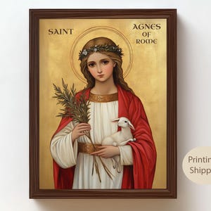 Saint Agnes of Rome Art: Catholic Virgin Martyr Print, Canvas or Framed Poster