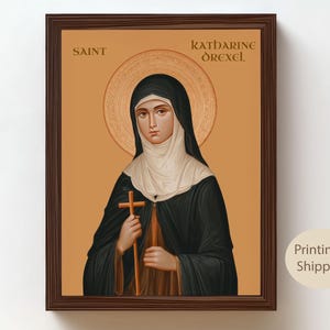 Saint Katharine Drexel Portrait: Byzantine Style Catholic Home Decor
