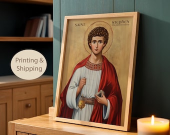 Saint Stephen the Protomartyr Icon,  Catholic Christian Wall Art, First Martyr of the Church