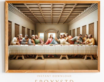 Jezus en het laatste avondmaal, Jezus en zijn discipelen, portret van Jezus, christelijke muurkunst, interieur digitale download, digitale schilderkunst