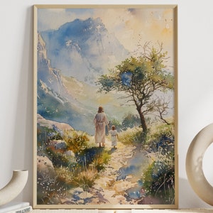 Walking with Christ, Jesus Christ Walking with a Boy, Walk Beside Me,  Modern Christian Art,  Digital Jesus Painting, LDS Art, Wall Art #06