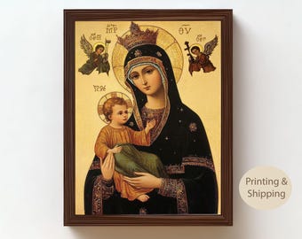 Our Lady of Perpetual Help Canvas: Virgin Mary Catholic Icon Art