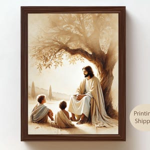 Sacred Moment of Jesus and Children, Oil Painting, Jesus and Children, Catholic Wall Art, Christian Gifts, Religious Portraits, Home Decor
