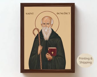 Saint Benedict Poster – Catholic Gift Baptism Gift Inspired by Biblical Faith, Home Decor, Family and Baby Boy Birthday Gifts