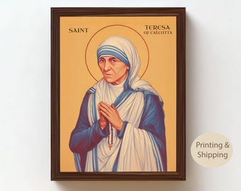 Saint Teresa, Rosary Beads, Christian Icon, Missionary Nun, Catholic Gifts, Catholic Portrait, Inspired by Byzantine Style, Orthodox Style