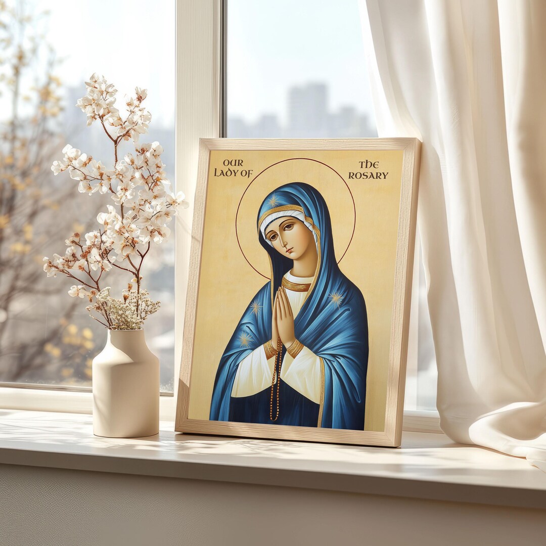Our Lady of the Rosary Icon, Blessed Virgin Mary Art, Catholic Wall ...
