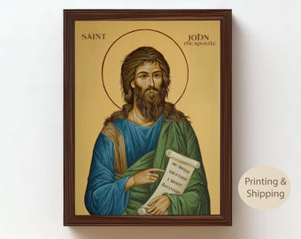 Saint John, Gospel Writer, Catholic Gifts, Style Orthodox, Catholic Portrait, Inspired by Byzantine Style, Bible Art, The Theologian
