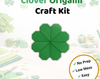 Origami Clover Kit, DIY Shamrock Paper Craft, St Patricks Day Activity for Kids