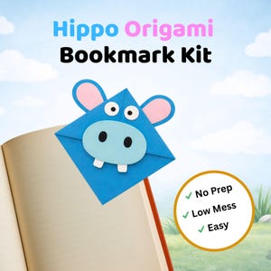 Hippo Corner Bookmark Kit, Origami Animal Paper Craft, Fun Kids DIY Activity