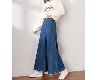 Oversize baggy jeans dames, jaren '70 flare y2k denim broek, dames wijde pijpen jeans broek, vintage donkerblauwe zomerbroek, cadeau voor haar