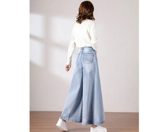 Lichtblauwe baggy jeans Wijde pijpen Flare mom jeans, Hoog getailleerde uitlopende jeans jaren '70, Oversize baggy y2k broeken dames, enkellange broek