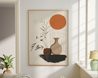 Japandi Neutral Scandinavian Wall Art, Wabi Sabi Art Print, Minimalist Modern Floral DIGITAL Art Poster, Trendy Earthy Zen Aesthetic Decor