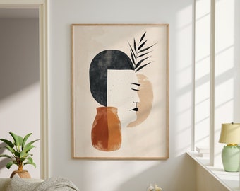 Japanese Art Poster, Abstract Portrait Digital Wall Art, Modern Art Print, Wabi Sabi Aesthetic Scandinavian Home Decor, Digital Printable