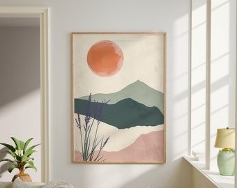 Wabi Sabi Art Print, Minimalist Nordic Japanese Wall Art, Boho Sunset Poster, Japandi Printable Wall Art, Trendy Zen Decor, Digital Download