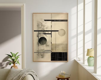 Wabi Sabi Neutral Wall Art, Japandi Abstract Art Print, Black and White Modern Minimalist Art, Scandinavian Decor, Japandy Digital Art