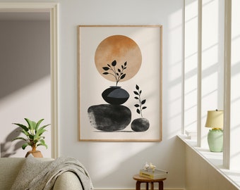Wabi Sabi Art Print, Minimalist Nordic Japanese Wall Art, Elegant Botanical Japandi Poster, Printable Wall Art Trendy Decor Digital Download