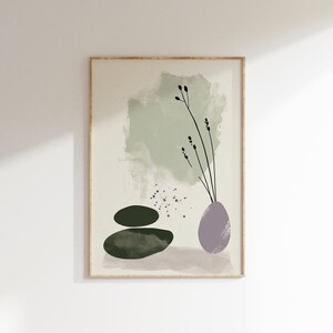 Minimalistische nordische japanische Wandkunst, Boho Blumen Digitaldruck, Zen Wabi Sabi Wohnkultur, elegantes botanisches Poster, moderne Erdtöne Druck