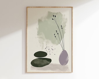 Minimalist Nordic Japanese Wall Art, Boho Floral Digital Print, Zen Wabi Sabi Home Decor, Elegant Botanical Poster, Modern Earth Tones Print