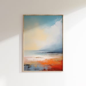 Abstract Coastal Landscape, Neutral Seascape Oil Painting, Printable Wall Art, Beach Art Print, Ocean Scenery Home Decor, Digital download