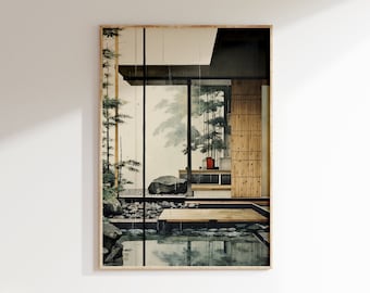Japandi Neutral Scandinavian Wall Art, Wabi Sabi Spa Art Print, Minimalist Modern Japanese Digital Art Poster, Trendy Earthy Aesthetic