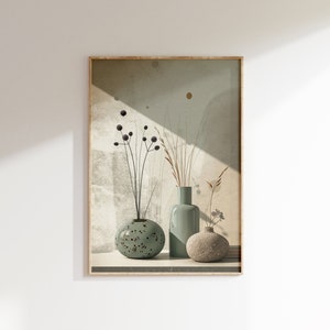 Arte mural escandinavo neutro de Japandi, impresión de arte Wabi Sabi Spa, cartel de arte digital japonés moderno minimalista, estética terrosa de moda