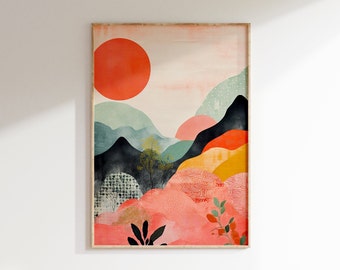 Japanese Art Print, Sun Abstract Colourful Poster, Japandi Art Decor, Scandinavian Minimalism Aesthetics, Printable Art Digital Download