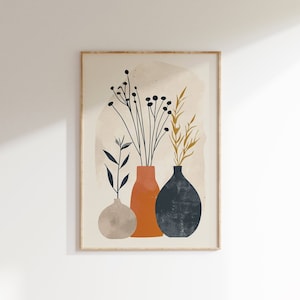 Boho Japandi Wall Art, Wabi Sabi Floral Art Print, Ikebana Minimalism Aesthetics Poster, Zen Still Vase Printable Wall Art, Digital Download