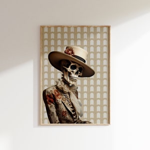 Skeleton Halloween Decor, Halloween Art Print, Dark Academia, Human Skeleton Art, Halloween Printable, Floral Skull Poster, Digital Download