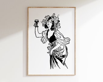 Bar Cart Print, Retro Alcohol Poster, Cocktails Wall Art, Happy Hour Preppy Wall Decor, Drinks Cheers Vintage Art Home Bar, Digital Download