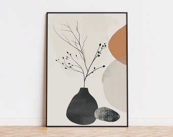 Japandi Neutral Scandinavian Wall Art, Wabi Sabi Art Print, Minimalist Modern Floral DIGITAL Art Poster, Trendy Earthy Zen Aesthetic Decor