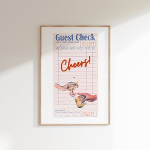 Gastcontroleposter Cheers, barwagendecor, retro wall art print, digitale download afdrukbare kunst