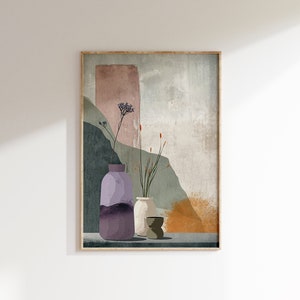 Japandi Neutral Scandinavian Wall Art, Wabi Sabi Art Print, Minimalist Modern Floral DIGITAL Art Poster, Trendy Earthy Zen Aesthetic Decor