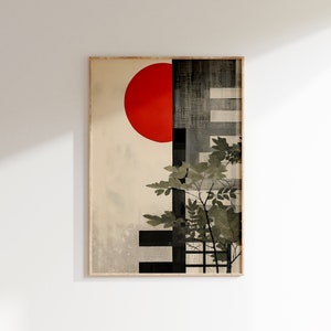 Abstract Japanese wall art, japandi contemporary poster, botanical geometrical print, wabi sabi modern poster, neutral digital printable art