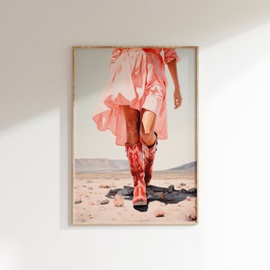 Western Aesthetic Cowgirl Boots Vintage Print | Preppy Dorm Room | Western Art | Pink Cowgirl Wall Art | Boho Wall Decor | Cowgirl Printable