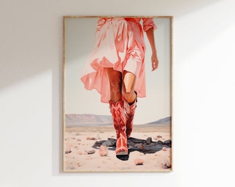 Western Aesthetic Cowgirl Boots Vintage Print | Preppy Dorm Room | Western Art | Pink Cowgirl Wall Art | Boho Wall Decor | Cowgirl Printable