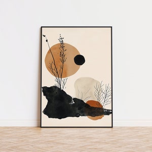 Japandi Neutral Scandinavian Wall Art, Wabi Sabi Art Print, Minimalist Modern Floral Digital Art Poster, Trendy Earthy Zen Aesthetic Decor