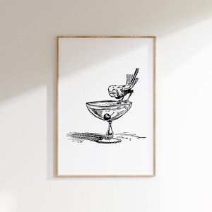 Bar Warenkorb Print, Vogel Alkohol Poster, Cocktails Wandkunst, Happy Hour Preppy Wand-Dekor, Getränke Prost Vintage Art Home Bar, digitaler Download