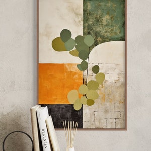 Abstract art in burnt orange, sage green, and beige. Japandi wall decor with wabi sabi touch, great for bedrooms or offices. Trendy design merging Japanese elegance with Scandinavian minimalism, a perfect blend for any modern for a grounded aesthetic