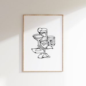 Bar Cart Print, Retro Alcohol Poster, Cocktails Wall Art, Happy Hour Preppy Wall Decor, Drinks Cheers Vintage Art Home Bar, Digitale Download