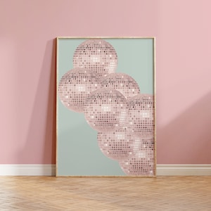 Disco Ball Pink Wall Art |  Trendy Wall Prints | Disco Dorm Room Art | Funky Prints | Disco Ball Poster | Disco Shining Sparkling Pink Art