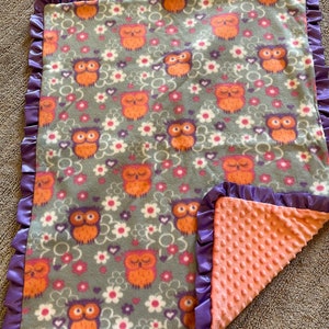 Homemade baby blanket - double sided fleece with satin binding