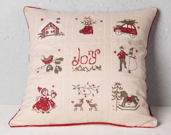 Embroidered Christmas New Year Santa Santa Claus Cushion Cover, Embroidered Throw Pillowcase, Vintage Velvet Christmas Cushion Cover