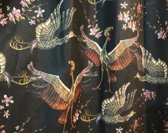 Patrón sin costuras con flores de Crane Emerald Phoenix y Sakura. Tela para tapicería y cortinas con estampado digital de arte japonés, ancho: 62" (158 cm)